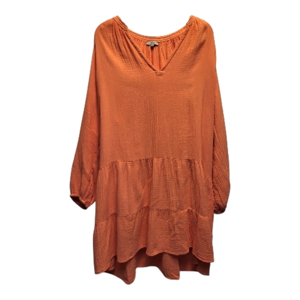 Rails Aureta Papaya Orange Gauze Tiered V-Neck Dress Organic Cotton - Size XL - Picture 3 of 7
